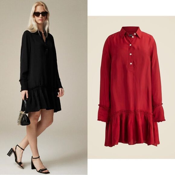 NWT J CREW Amelia popover shirtdress in drapey viscose twill in Berry Sangria - Picture 1 of 8